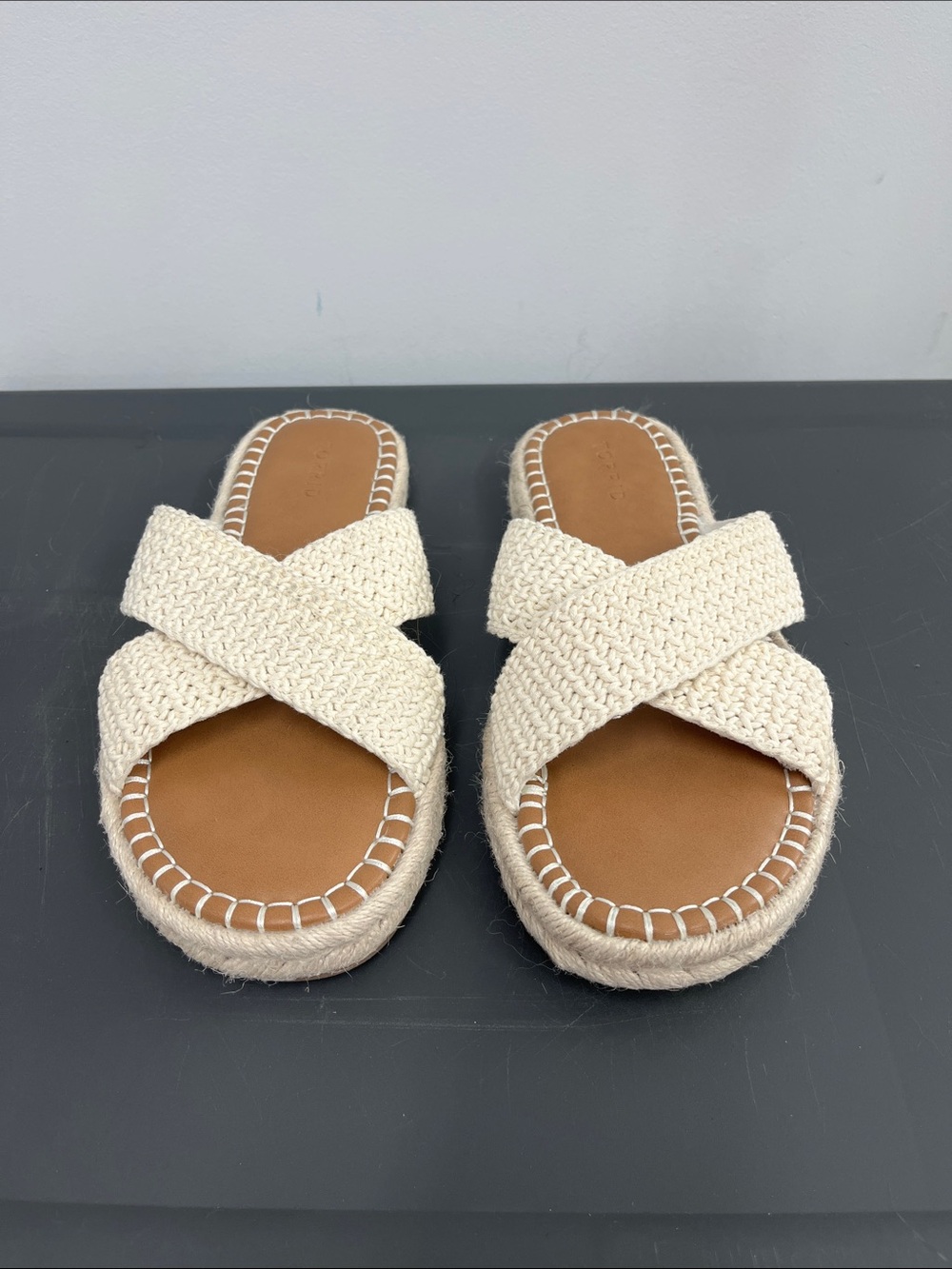 Cream Crochet Cross-Strap Espadrille Slides